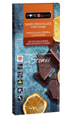 Czekolada gorzka z pomarancza ze stewia bez dodatku cukru PURE&good 125g