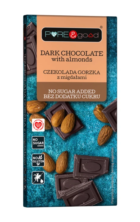 Czekolada gorzka z migdalami bez dodatku cukru PURE&good 75g
