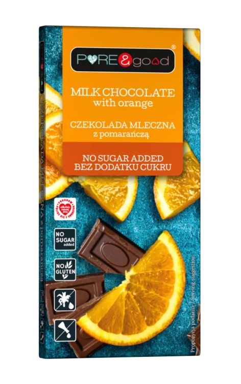 Czekolada mleczna z pomarancza bez dodatku cukru PURE&good 75g