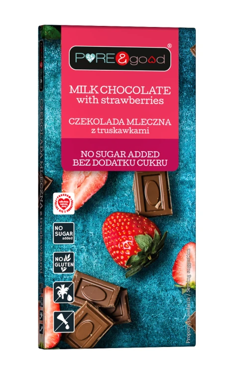 Czekolada mleczna z truskawkami bez dodatku cukru PURE&good 75g