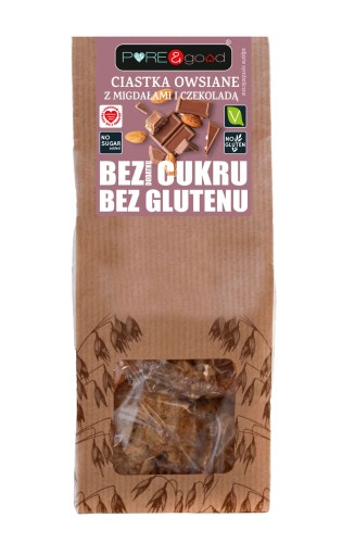 Ciastka owsiane z migdałami i czekoladą bez glutenu, bez dodatku cukru PURE&amp;good 150g.jpg
