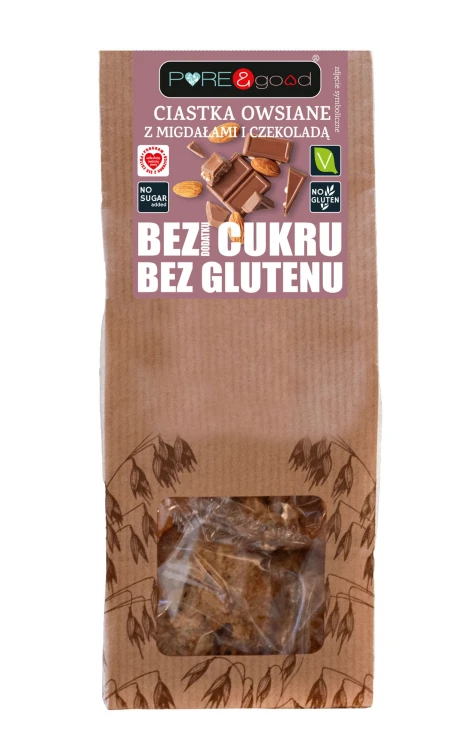 Ciastka owsiane z migdałami i czekoladą bez glutenu, bez dodatku cukru PURE&amp;good 150g.jpg