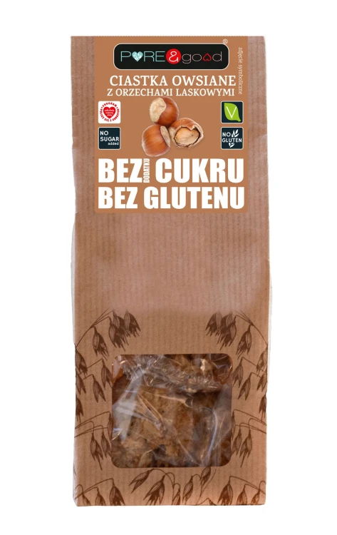 Ciastka owsiane z orzechami laskowymi bez glutenu, bez dodatku cukru PURE&amp;good 150g.jpg