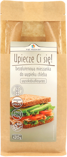 Mieszanka chleba wysokobiałkowego w papierowej torebce z okienkiem