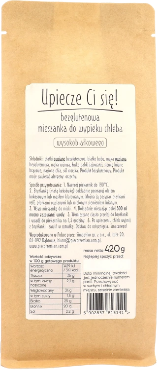 Mieszanka chleba wysokobiałkowego w papierowej torebce z okienkiem