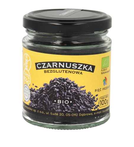 Czarnuszka bezglutenowa BIO 100g w szklanym słoiku.png