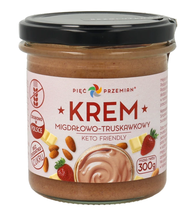 Krem migdałowo-truskawkowy KETO w słoiku 300 g.png