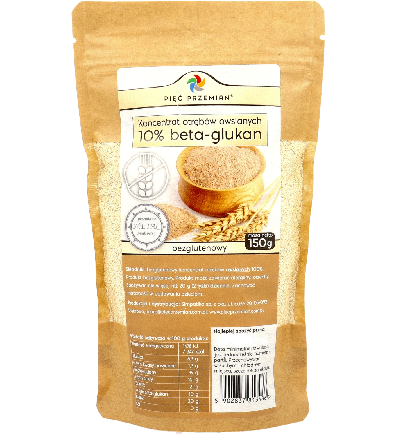 Koncentrat otrębów owsian. 10% beta-glukan 150 g