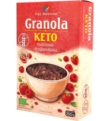 Granola KETO malinowo-truskawkowa bezglutenowa BIO 250 g