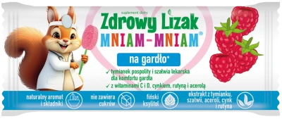 Zdrowy lizak Mniam-Mniam na gardło malina