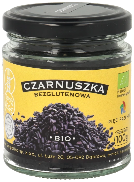 Czarnuszka bezglutenowa BIO 100g w szklanym słoiku.png