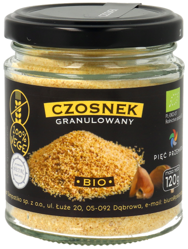 Czosnek granulowany BIO 120g w szklanym słoiku.png