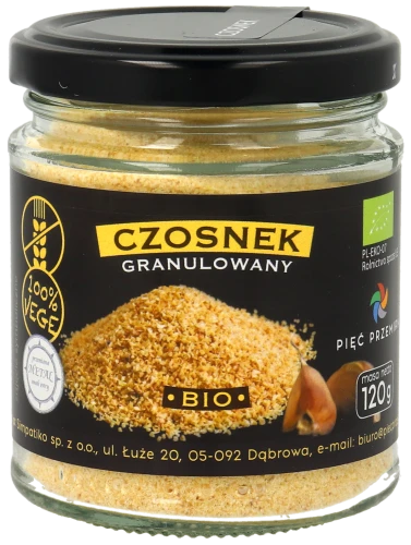 Czosnek granulowany BIO 120g w szklanym słoiku.png