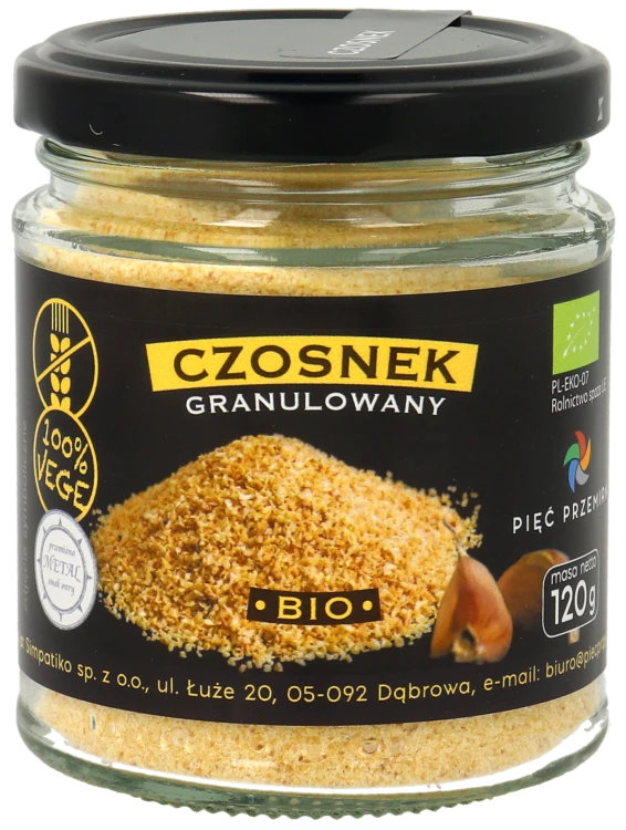 Czosnek granulowany BIO 120g w szklanym słoiku.png