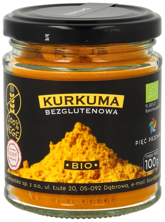 Kurkuma bezglutenowa BIO 100g w szklanym słoiku.png