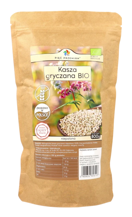 Kasza gryczana biała BIO bezglutenowa 800 g w torebce.png