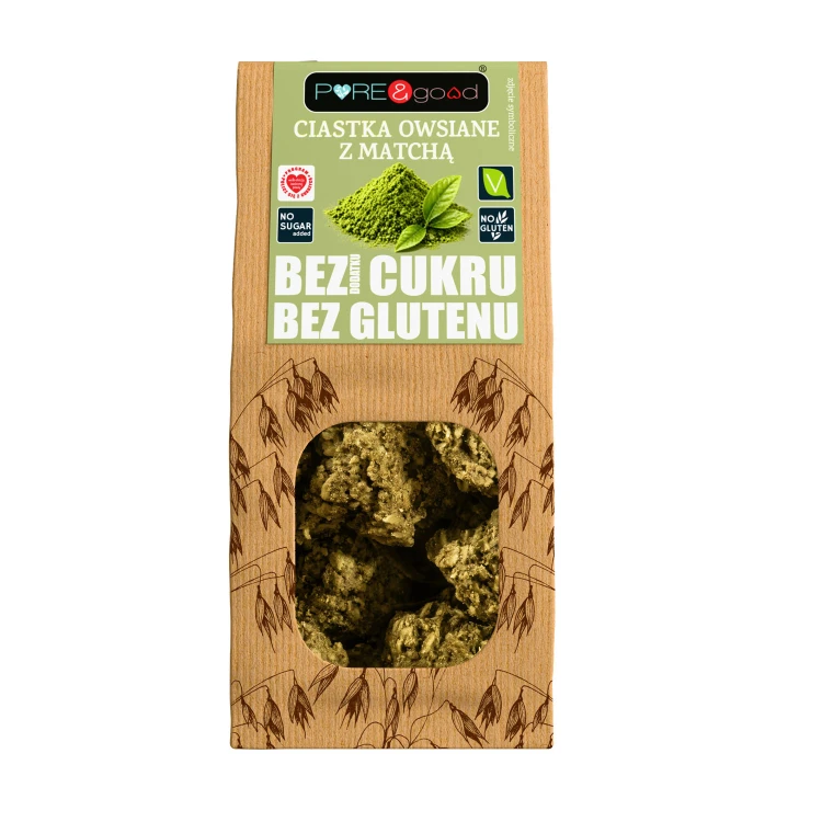 Ciastka owsiane z matchą bez glutenu, bez dodatku cukru PURE&good 150g.jpg