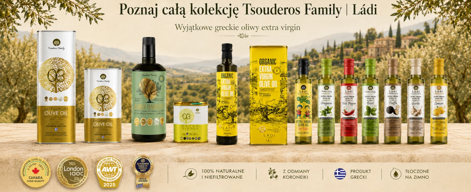 Baner przedstawiający nowe oliwy wysokiej jakości